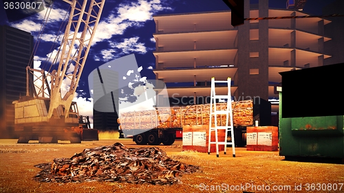 Image of construction site at sunset