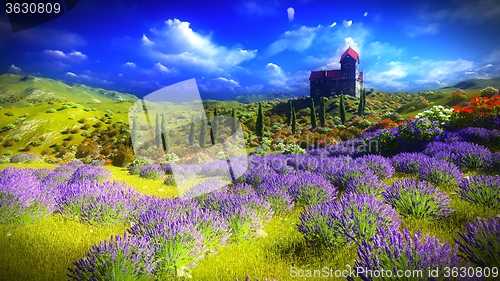 Image of Beautiful landscape with flowers