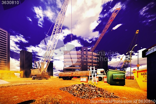 Image of construction site at sunset