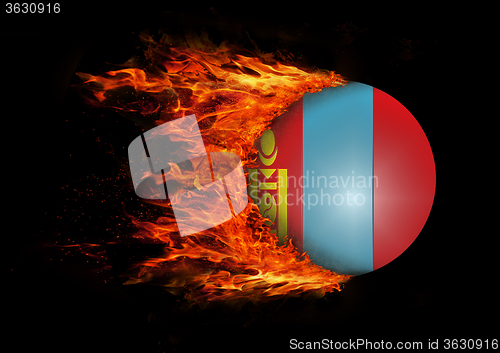 Image of Flag with a trail of fire - Mongolia