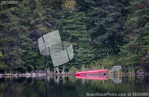 Image of Algonquin Park Muskoka Ontario Red Canoe