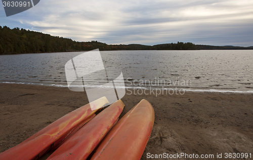 Image of Algonquin Park Muskoka Ontario Red Canoe