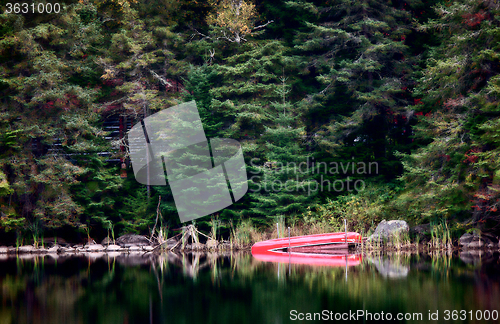 Image of Algonquin Park Muskoka Ontario Red Canoe