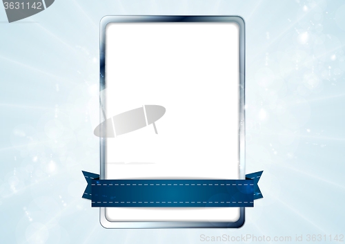 Image of Blank white rectangle with silver frame and blue tape