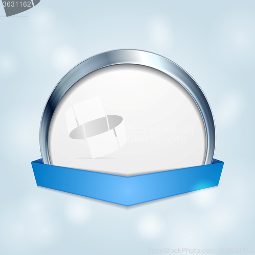 Image of Blank circle frame with blue ribbon