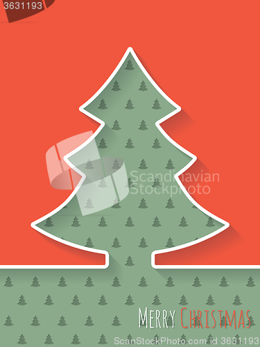 Image of Christmas greeting card with white tree and christmastree patter