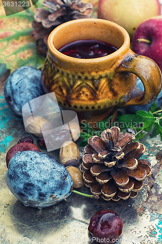 Image of Still life with tea and fruit