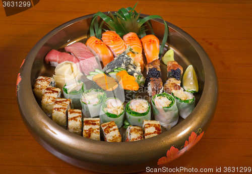 Image of fresh sushi choice combination assortment selection 