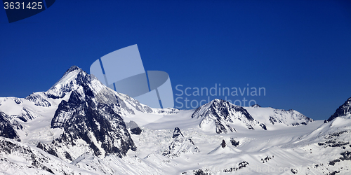 Image of Panoramic view on winter Caucasus Mountains in nice sun day