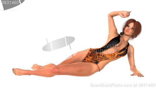 Image of Beautiful Woman in Bikini Sunbathing