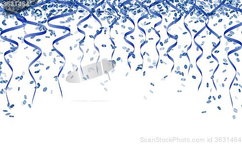 Image of blue confetti and ribbons