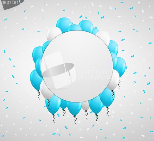 Image of circle badge and blue balloons