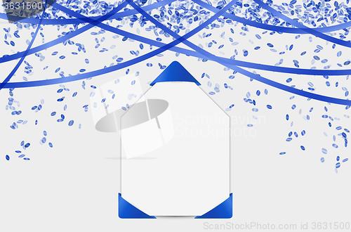 Image of blank card with confetti and ribbons