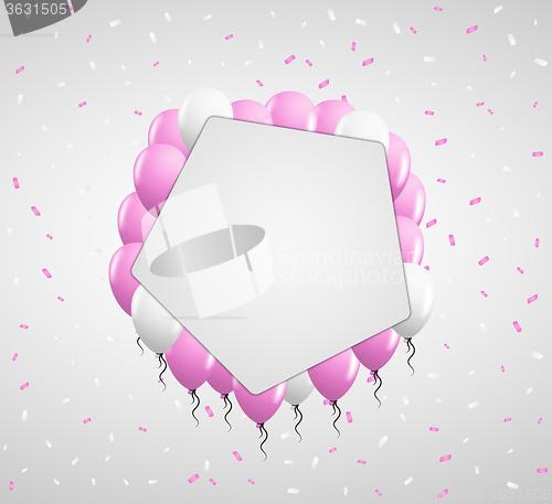 Image of pentagon badge and pink balloons