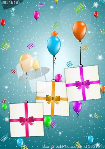 Image of flying balloons with presents