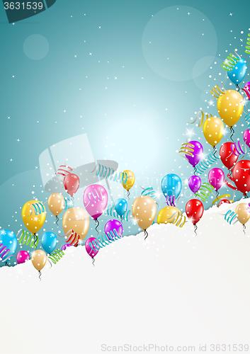 Image of flying balloons with blank paper