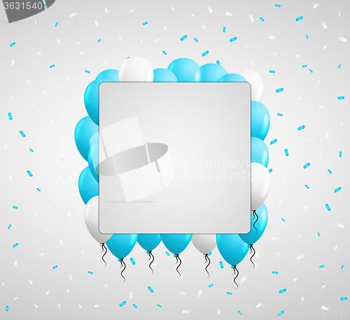 Image of blue balloons and confetti