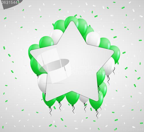 Image of star badge and green balloons