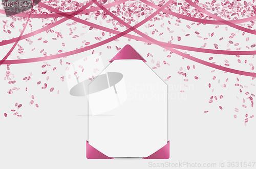 Image of blank card with confetti and ribbons