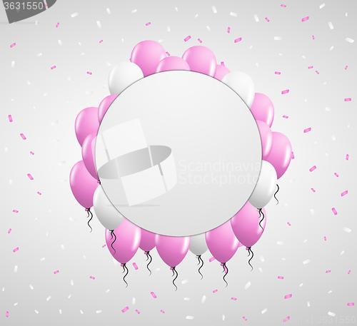 Image of circle badge and pink balloons