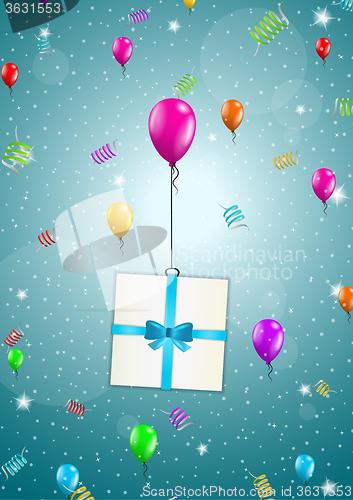 Image of flying balloons with present