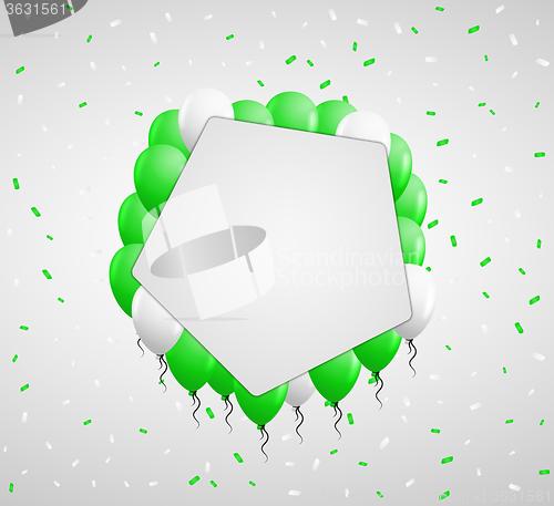 Image of pentagon badge and green balloons