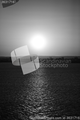 Image of New Jersey waterfront at sunset bw