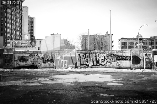 Image of Graffiti wall in Manhattan bw