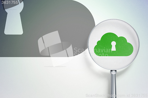 Image of Cloud technology concept:  Cloud With Keyhole with optical glass on digital background