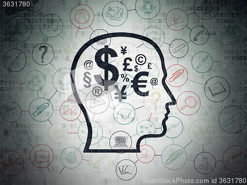 Image of Education concept: Head With Finance Symbol on Digital Paper background