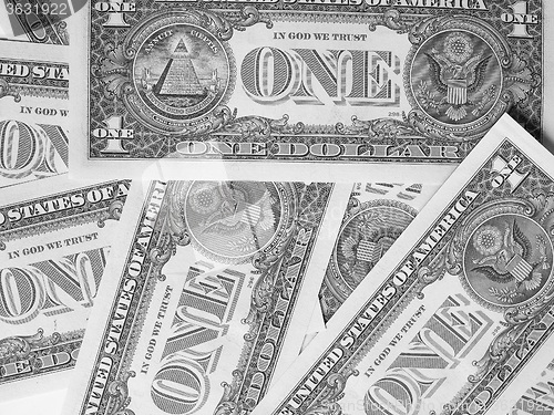 Image of Black and white Dollar notes 1 Dollar
