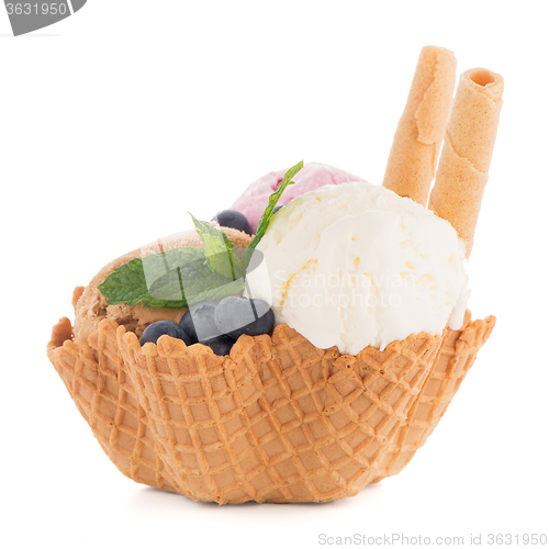 Image of Ice cream scoops in wafer bowl