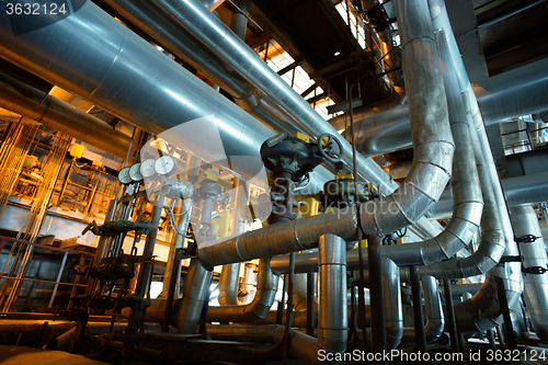 Image of Industrial zone, Steel pipelines, valves and tanks