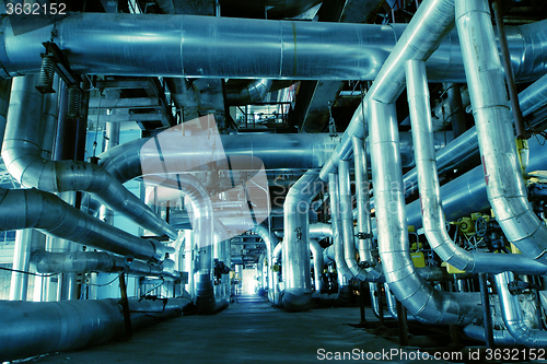 Image of Industrial zone, Steel pipelines, valves and tanks