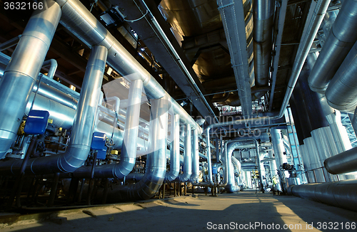 Image of Industrial zone, Steel pipelines, valves and tanks