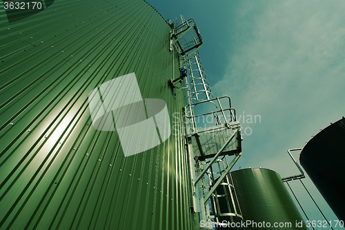 Image of Industrial zone, Steel pipelines, valves and tanks