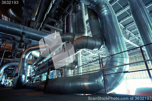 Image of Industrial zone, Steel pipelines, valves and tanks