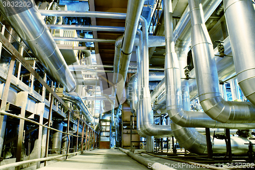 Image of Industrial zone, Steel pipelines, valves and cables