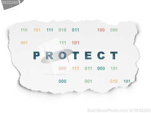 Image of Privacy concept: Protect on Torn Paper background