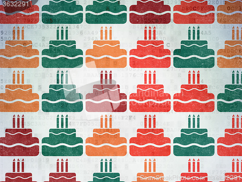 Image of Holiday concept: Cake icons on Digital Paper background