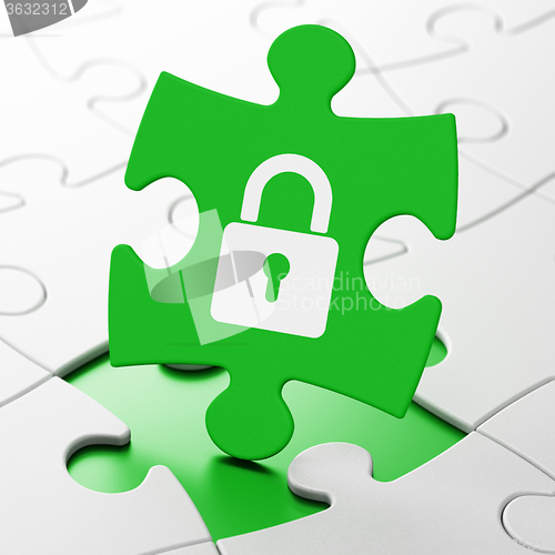 Image of Security concept: Closed Padlock on puzzle background