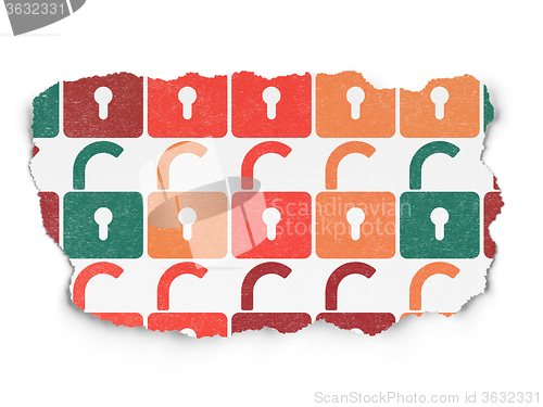 Image of Safety concept: Opened Padlock icons on Torn Paper background