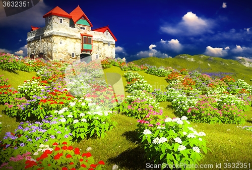 Image of Beautiful landscape with flowers