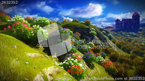 Image of Beautiful landscape with flowers
