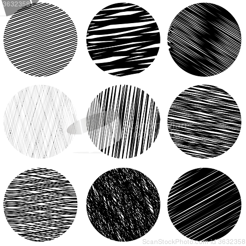 Image of Set of Black Diagonal Strokes Patterns. Sketch Circles.