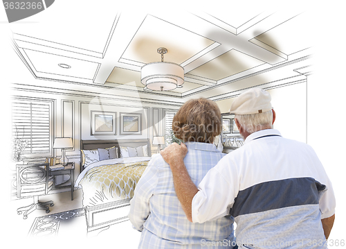 Image of Senior Couple Looking Over Custom Bedroom Design Drawing Photo C