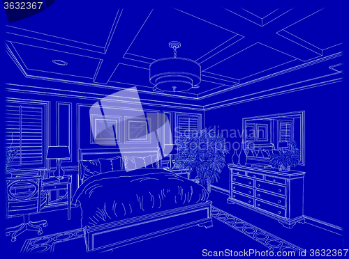 Image of White Custom Bedroom Design Drawing on Blue