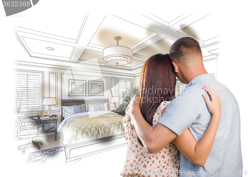 Image of Military Couple Looking Over Custom Bedroom Design Drawing Photo