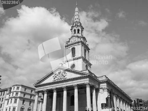 Image of Black and white St Martin church in London