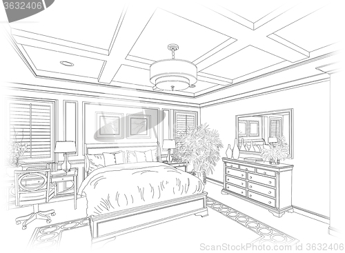 Image of Line Drawing of A Bedroom